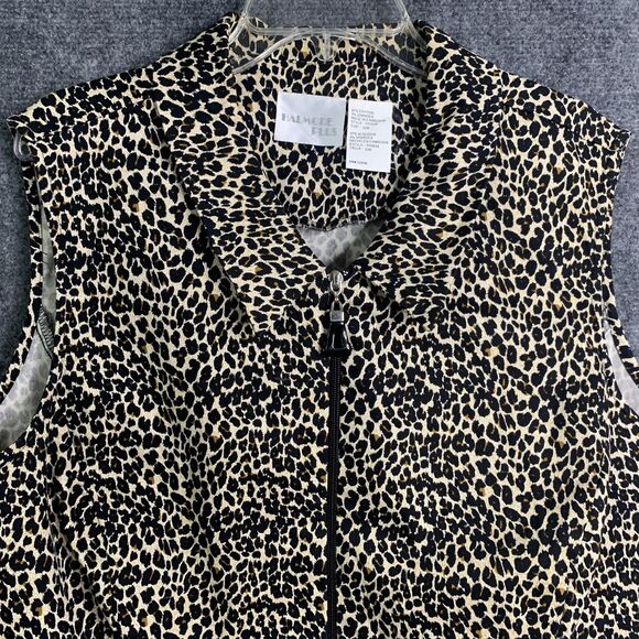 Vintage Mob Wife Brunch Leopard Zip Vest Sz 22W Collar Stretch Halmode Plus - Picture 2 of 10